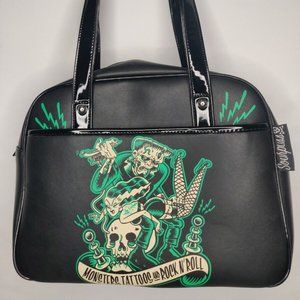 Sourpuss Black & Green "Monsters Tattoos & Rock N' Roll" Bowler Purse